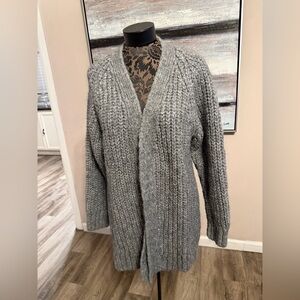 Zara Womens Grey Chunky Ribbed Knit Open Front Longline Cardigan Sweater Medium